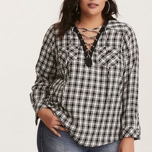 Torrid Plus Size Lace Up Plaid Flannel Shirt